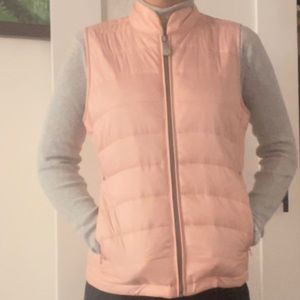 pink sleeveless puffer jacket